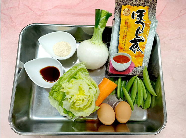 スナップエンドウのほうじ茶かきたまスープの材料