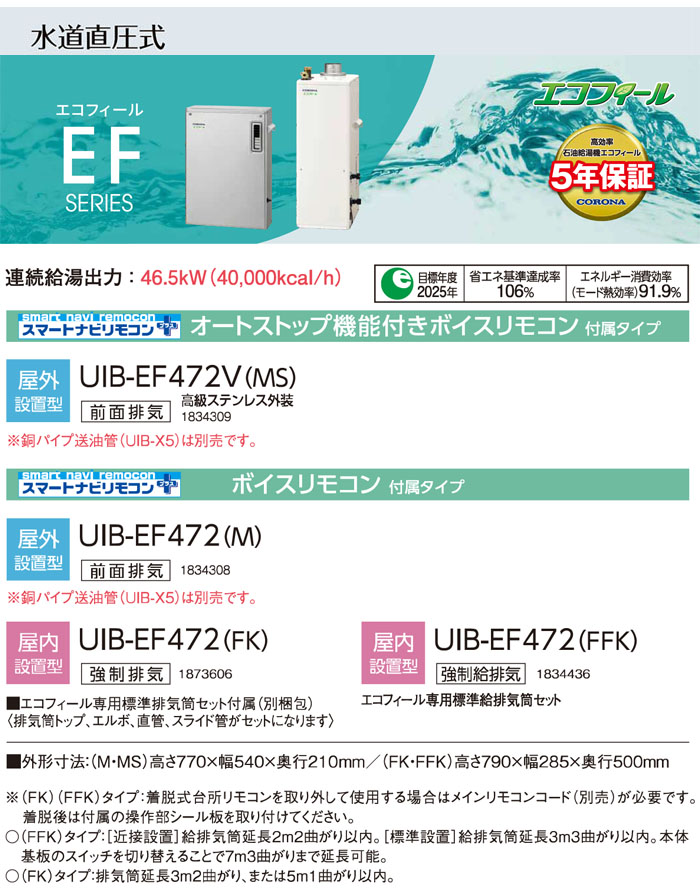 CORONAʥʡ  ե UIB-EF472V(MS)   ӵ ܥ⥳ ƥ쥹 ľ Ψ 46.5kW