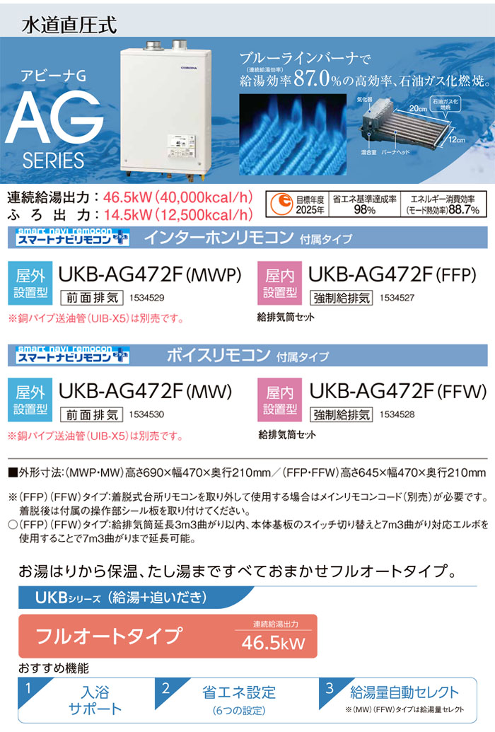 CORONAʥʡ ǳ  ӡG UKB-AG472F(MWP) +ɤ ե륪  ɳ ӵ 󥿡ۥ⥳ ľ 46.5kW