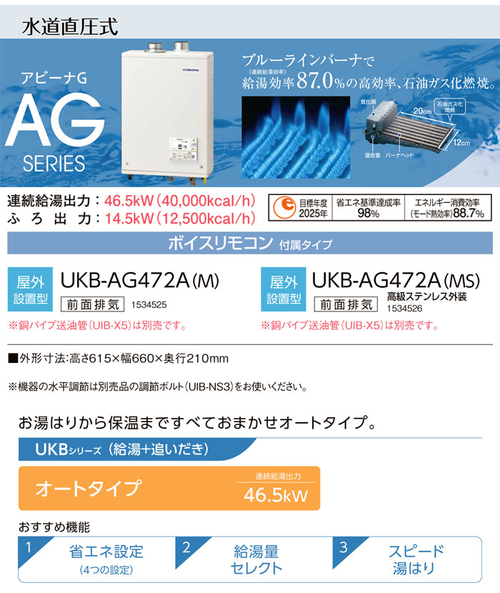 CORONAʥʡ ǳ  ӡG UKB-AG472A(MS) +ɤ   ƥ쥹 ӵ ܥ⥳ ľ 46.5kW