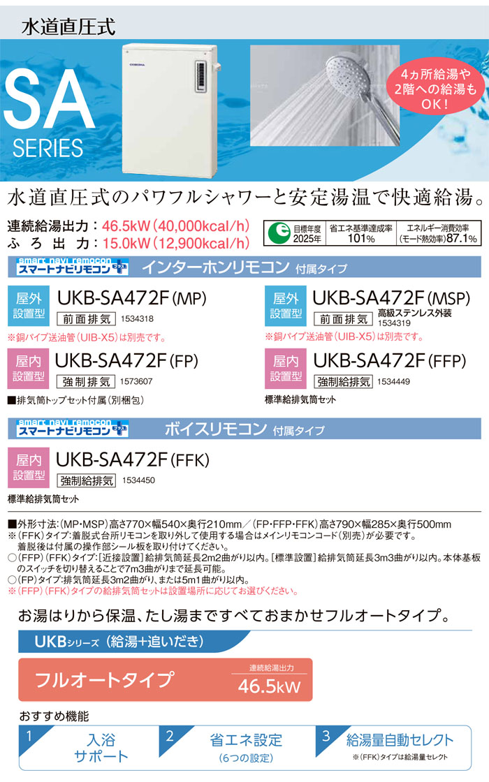 CORONAʥʡ  SA꡼ UKB-SA472F(MP) +ɤ ե륪  ӵ 󥿡ۥ⥳ ľ 46.5kW