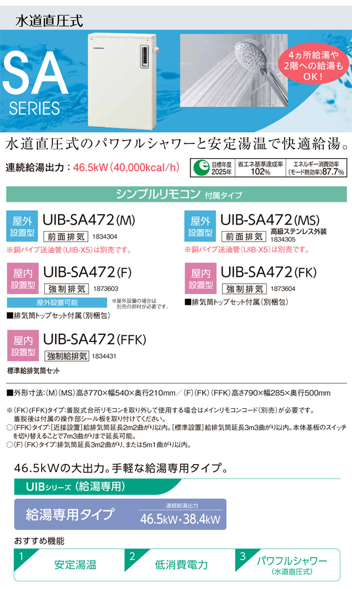 CORONAʥʡ  SA꡼ UIB-SA472(M)   ӵ ץ⥳ ľ 46.5kW