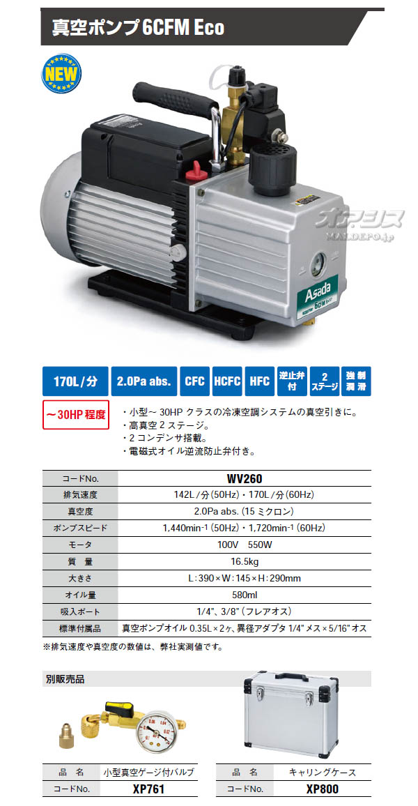  ݥ 6CFM Eco 2ơ(170L/min2.0Pa abs) WV260