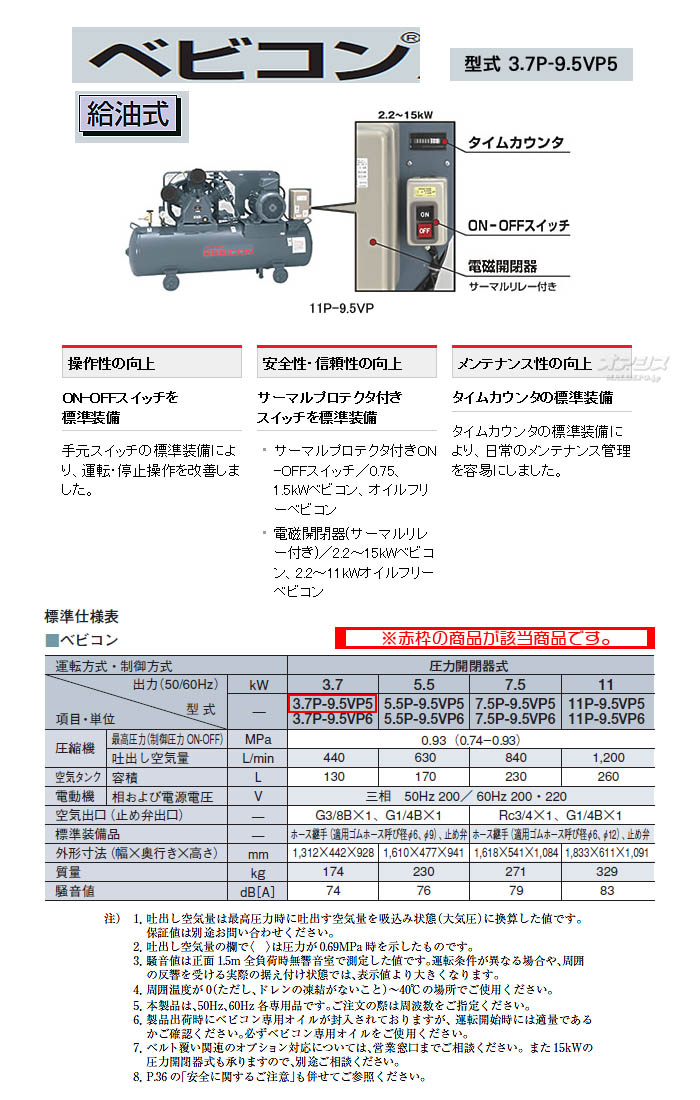 Ω ٥ӥ ץå 3.7P-9.5VP5(50Hz)