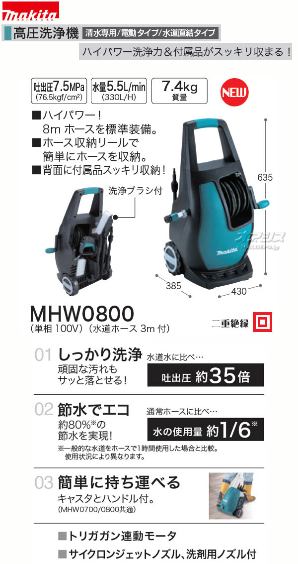 ޥ(makita) ưⰵ ǽа7.5Mpa MHW0800