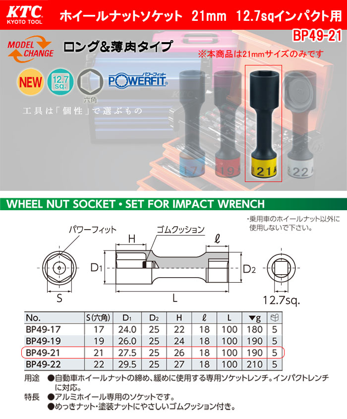 KTC ۥʥåȥå 21mm 12.7sqѥ BP49-21ڿ̸