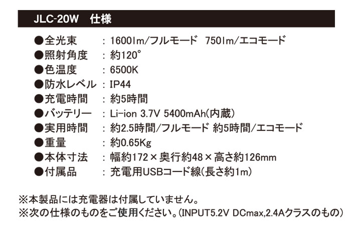 żLEDѥȥ饤 2⡼ JLC-20W IP44 1600lm USB