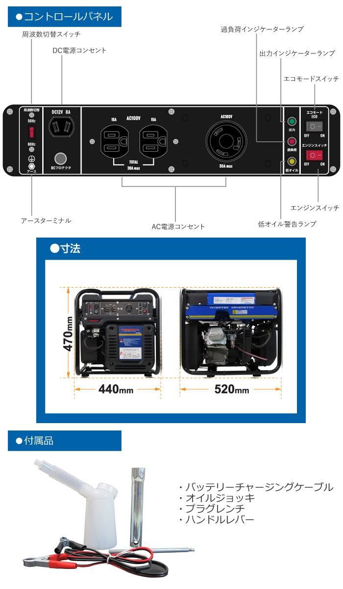 POWERTECH インバーター発電機 PG3100i 3.1kVA