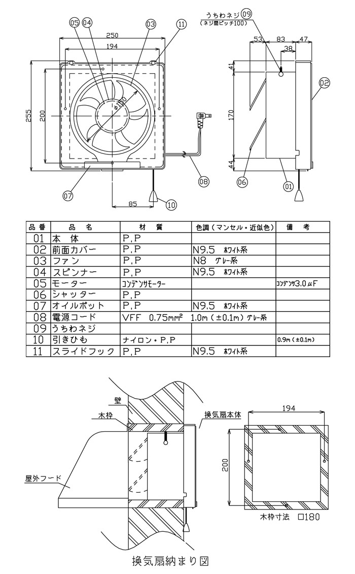 日本電興 一般用 換気扇 SV-15K 羽根径 15cm