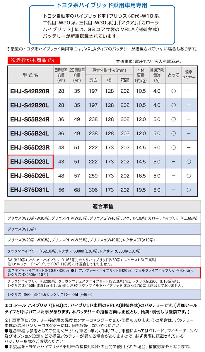 GS楢 䵡  Хåƥ꡼ ECO.R HV EHJ-S55D23L ȥ西ϥϥ֥åɾѼ