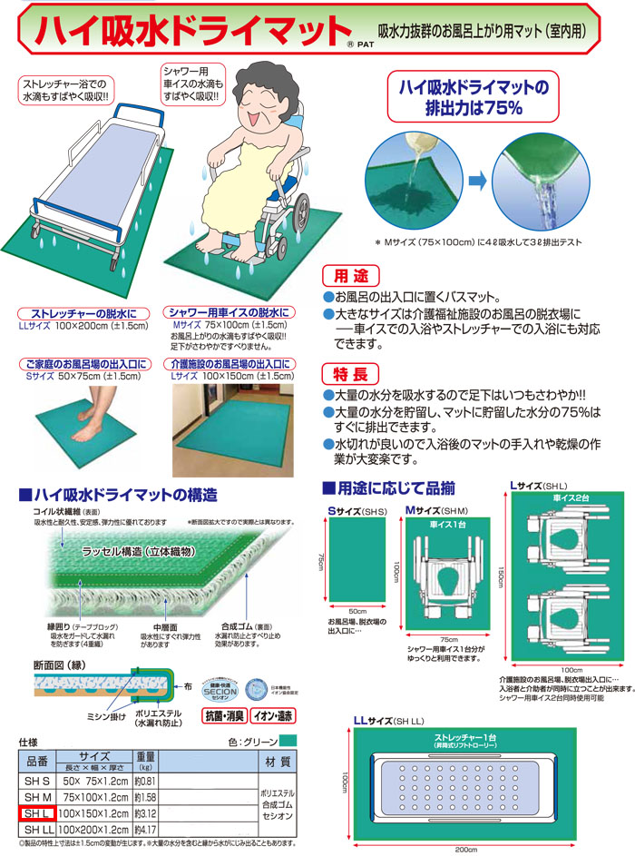 シンエイテクノ お風呂上り用マット ハイ吸水ドライマット Lサイズ SHL