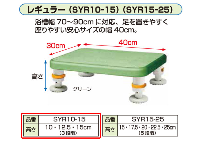 シンエイテクノ ダイヤタッチ浴槽台 レギュラー グリーン SYR10-15 高さ10-15cm