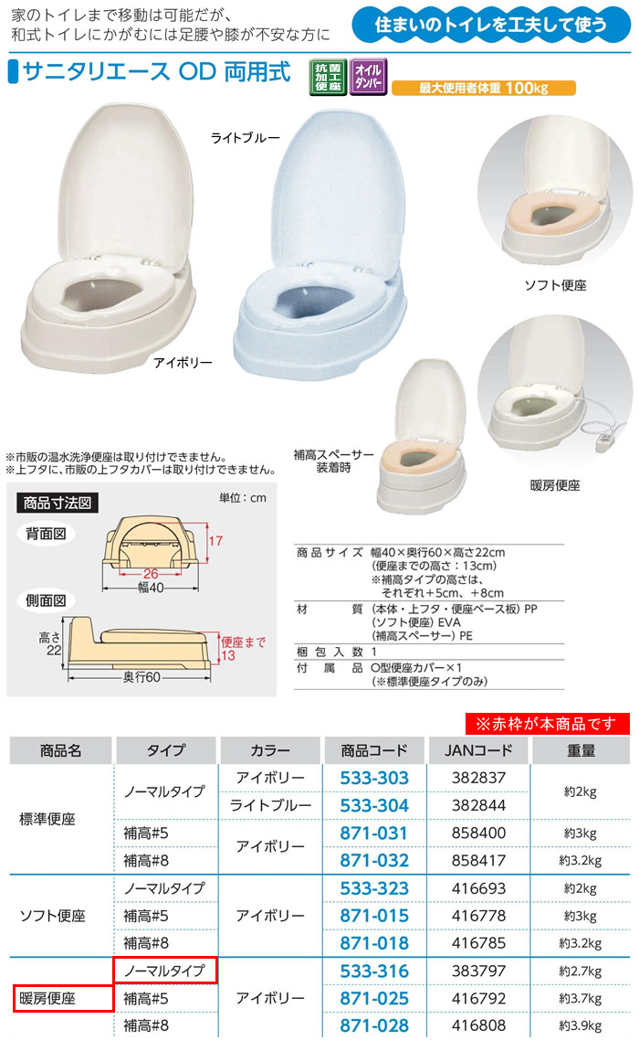 アロン化成 安寿 サニタリエースOD両用式 暖房便座 ノーマルタイプ 533-316