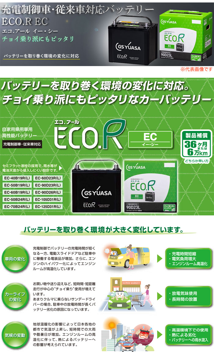 GSユアサ 充電制御車対応 バッテリー ECO.R EC EC-40B19L 乗用車専用 従来車対応