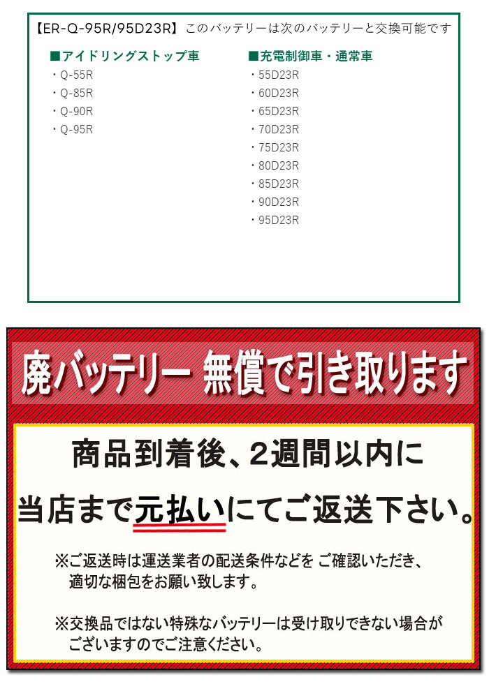 GSユアサ アイドリングストップ車用 バッテリー ECO.R Revolution ER-Q-95R/95D23R 通常車兼用