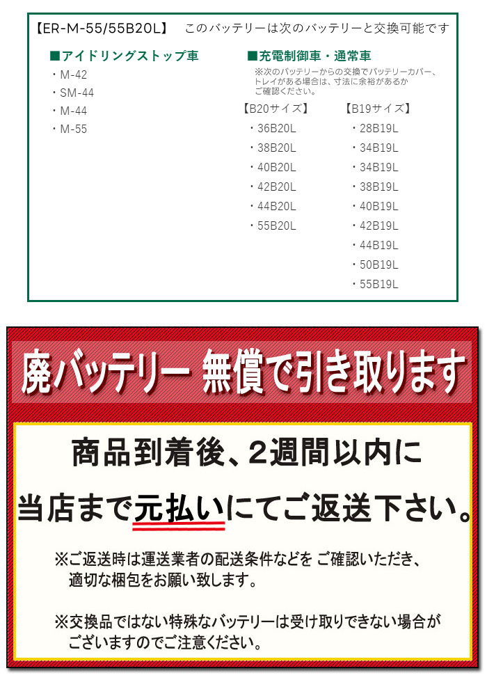 GSユアサ アイドリングストップ車用 バッテリー ECO.R Revolution ER-M-55/55B20L 通常車兼用