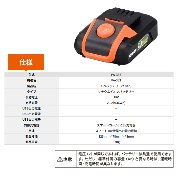 (KOSHIN) Хåƥ꡼ 18V PA-332 2.0Ah