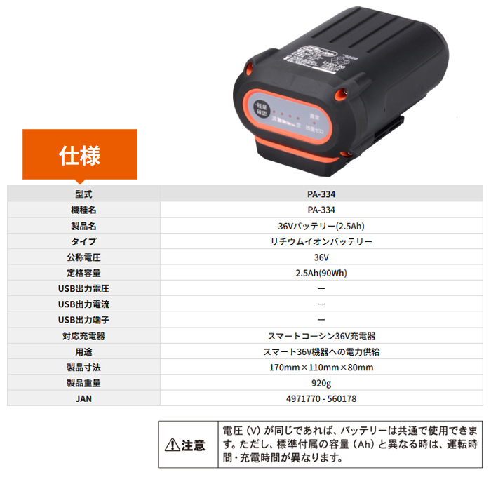 (KOSHIN) Хåƥ꡼ѥå 36V PA-334 2.5Ah