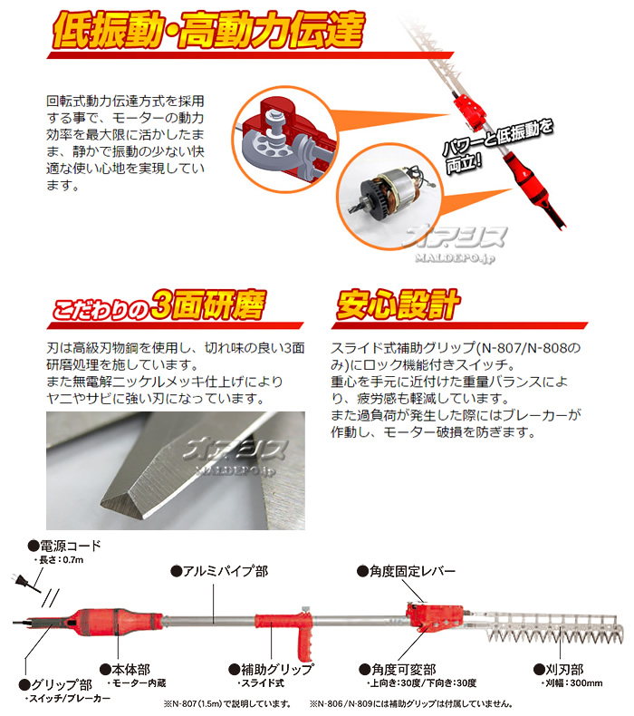 ニシガキ 長尺電動植木バリカン 高速バリカン N-808 2.0m【地域別運賃】