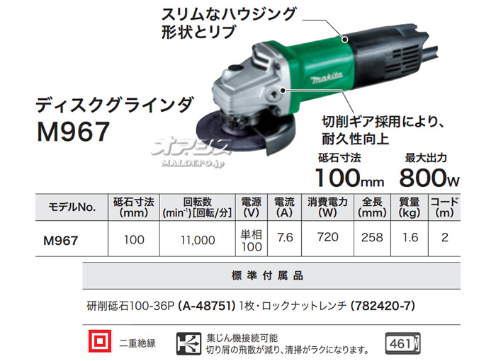 マキタ(Makita) 100MM ディスクグラインダ M967 :s-0088381841443