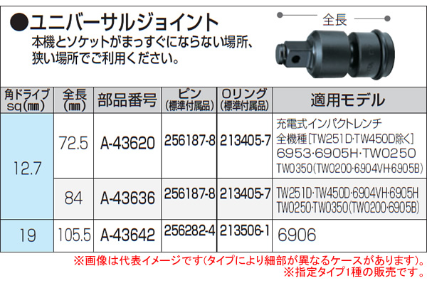 マキタ(makita) ユニバーサルジョイント A-43620 □12.7x72.5mm