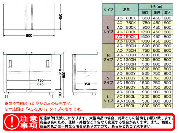 調理台 片面引違戸 AC-1200Y 東製作所（azuma） - 3