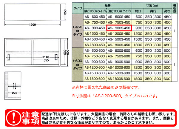 東製作所（azuma） ステンレス吊戸棚 H450mm AS-900S-450【法人様向け】