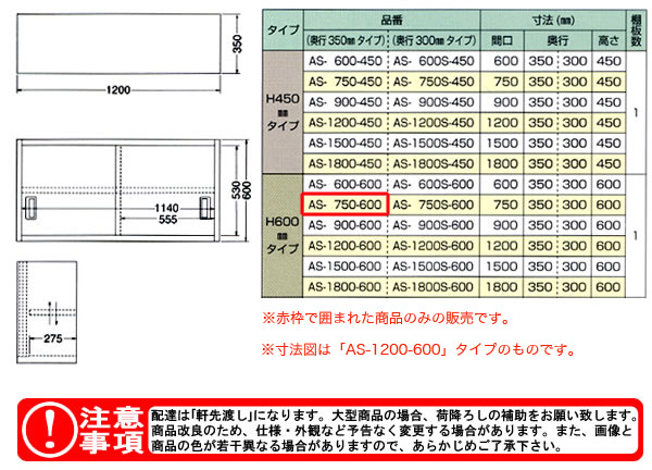 東製作所（azuma） ステンレス吊戸棚 H600mm AS-750-600【法人様向け】