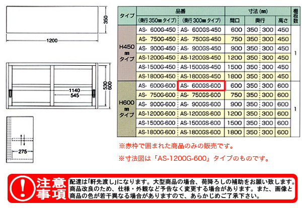ガラス吊戸棚 H600mm AS-600G-600 東製作所（azuma）【法人様向け】-