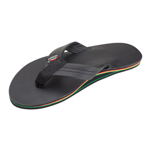 RAINBOW SANDALS SINGLE LAYER CLASSIC BLACK LEATHER with RASTA MID SOLE MENS (NVbNubN)